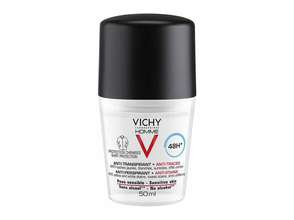 Vichy Homme 48h 'no Trace' Deodorant Roll-On 50ml
