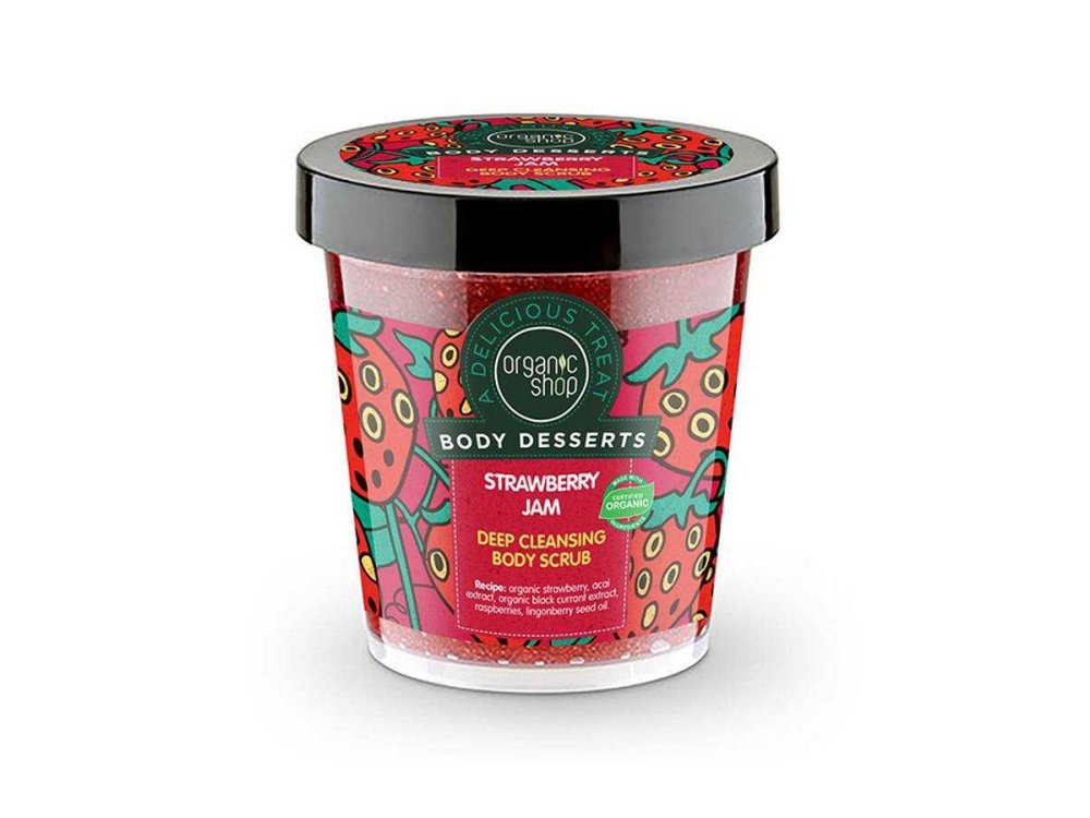 Organic Shop Body Desserts Strawberry Jam, Μαρμελάδα Φράουλα Απολεπιστικό σώματος για βαθύ καθαρισμό, 450 Ml