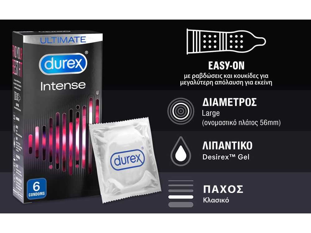 Durex Προφυλακτικά Με Κουκκίδες Ραβδώσεις και Επιβραδυντικό Τζελ Performax Intense 6 τεμάχια