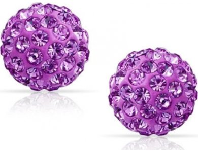 DALEE EARINGS-PURPLE CRYSTALS BALL _RHODIUM PLATED
