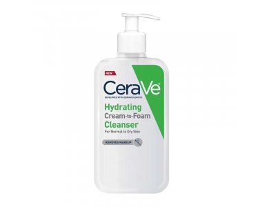 Cerave Hydrating Cream-To-Foam Cleanser Makeup Remover And Face Wash With Hyaluronic Acid Fragrance Free 236ml