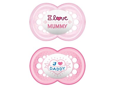 Mam Πιπίλες 6-16  Μηνών από Σιλικόνη Ι Love Mummy / Daddy  X2 